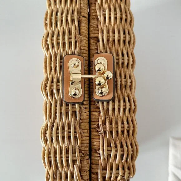 NWT Frances Valentine Paige Box Rattan Wicker Clutch